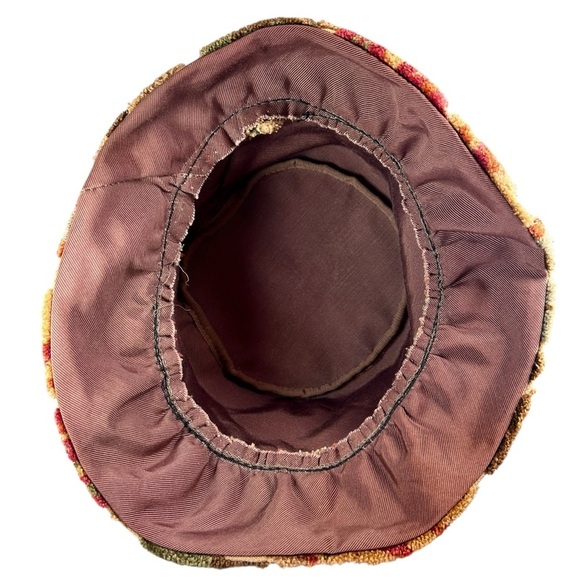 Vintage Handmade 60s Chenille Carpet Floral Tapestry Hat Go-Go Grunge Bucket EUC main image 6